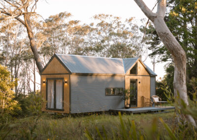 Australian Single Level Tiny House on Wheels _ Woodland Grey Colorband and Timber Shawdowclad Exterior